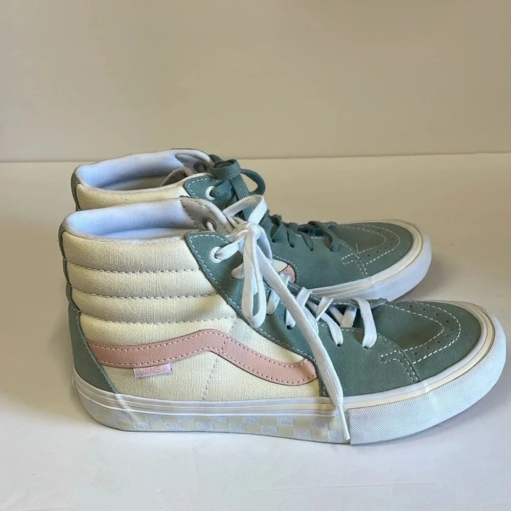 Vans Off‎ The Wall Atlas 2 Green Pink Beige High Top Skateboard Athletic Shoes